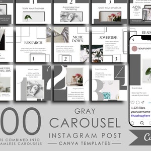 100 Instagram Carousel Posts Canva for Business Coaches & Coaching Template, Gray Instagram Posts Templates Pack, Engagement Booster Puzzle