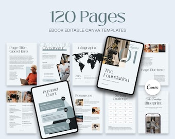 120 Canva Ebook-Vorlage bearbeitbar, Bleimagnet-Leitfaden Buch-Online-kursvorlagen, Arbeitsmappenvorlage, bearbeitbares Arbeitsblatt-Layout Life Coach