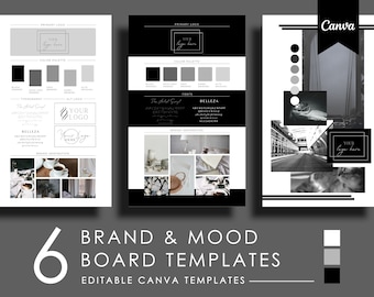 Brand Board Templates und Mood Board Templates, bearbeitbare Canva Branding Template, Style Board, Graustufen Branding Kit & Brand Clarity