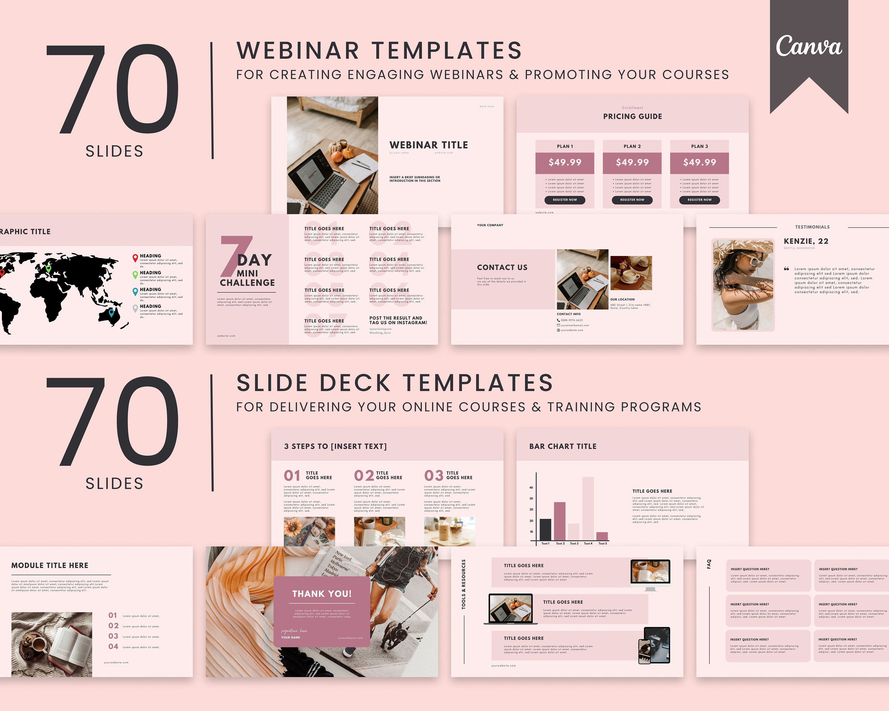 Pink Webinar Template & Slide Deck Template Canva, Course Webinar ...