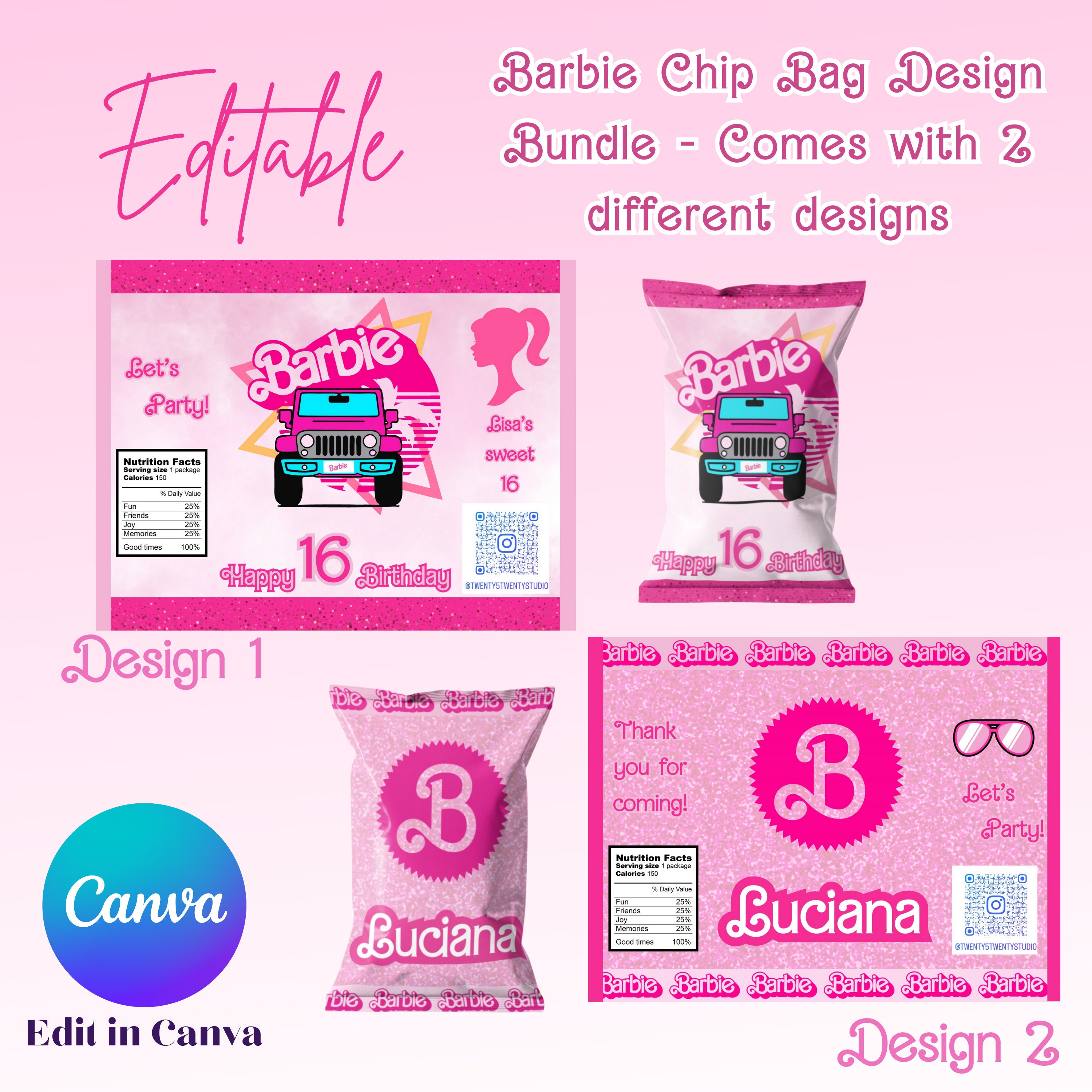 Barbie Chip Bag BUNDLE Editable Chip Bag Design Blank Chip Etsy Australia