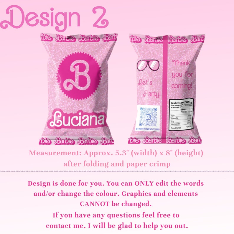 Barbie Chip Bag BUNDLE Editable Chip Bag Design Blank Chip Etsy Canada