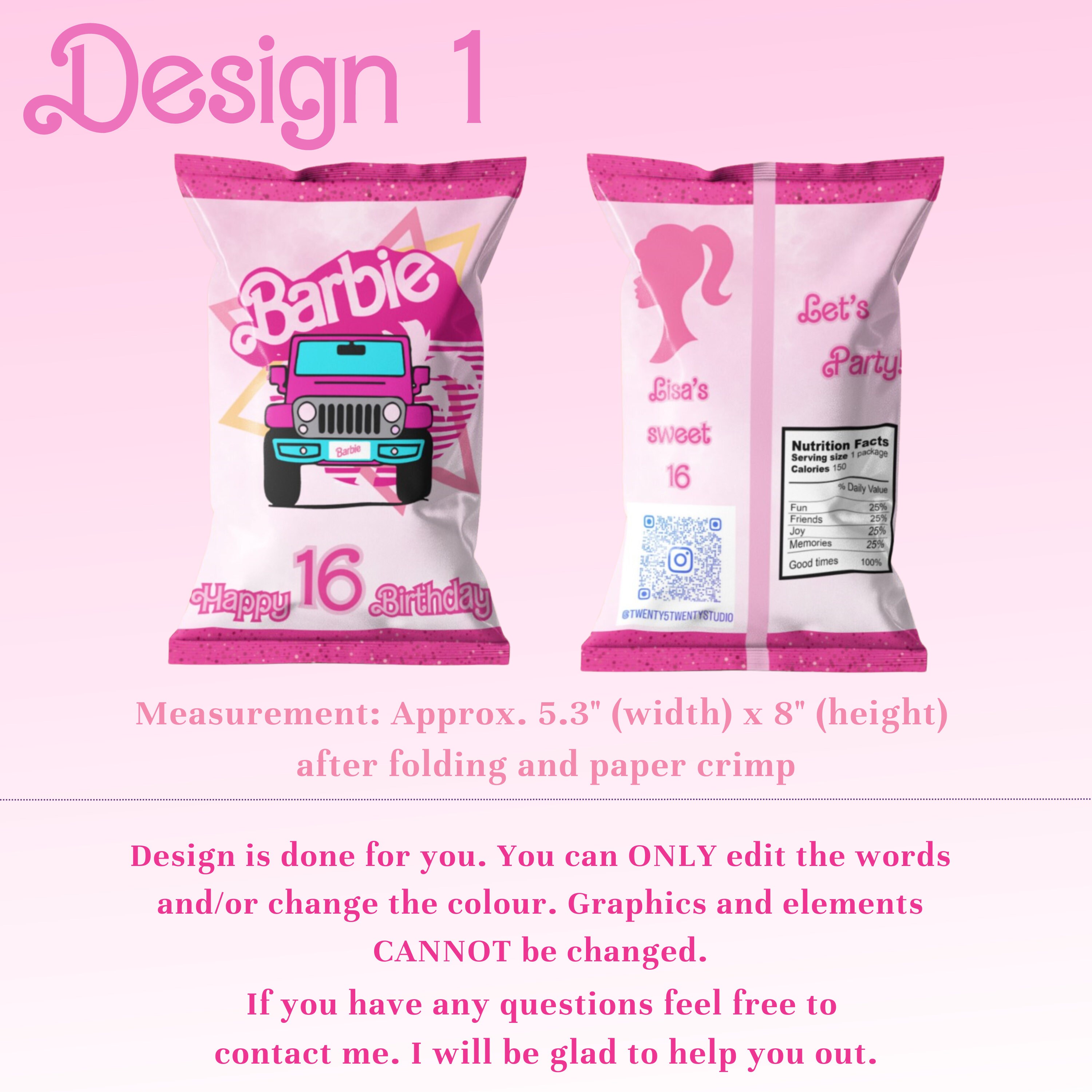 Barbie Chip Bag BUNDLE Editable Chip Bag Design Blank Chip - Etsy