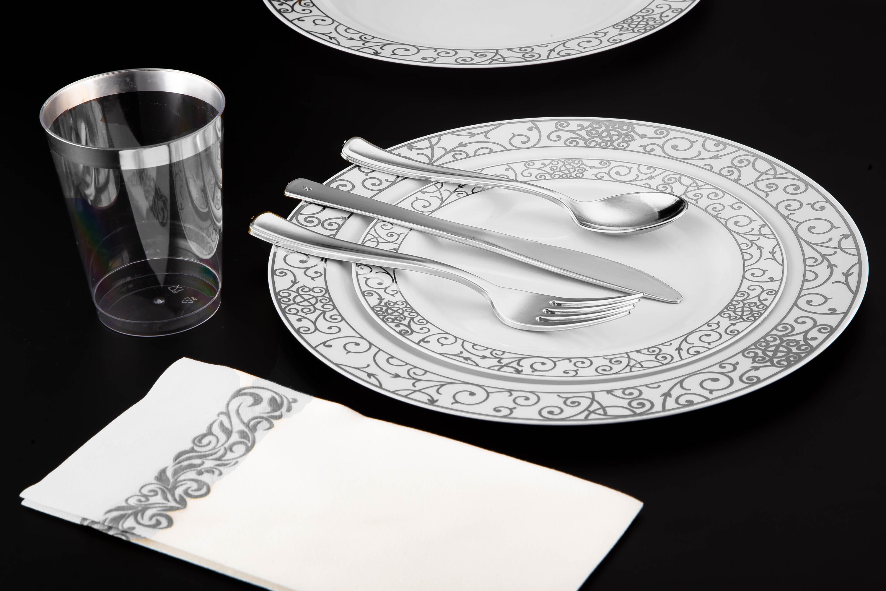 190 Pcs Silver Disposable Plastic Plates with Silverware for Etsy