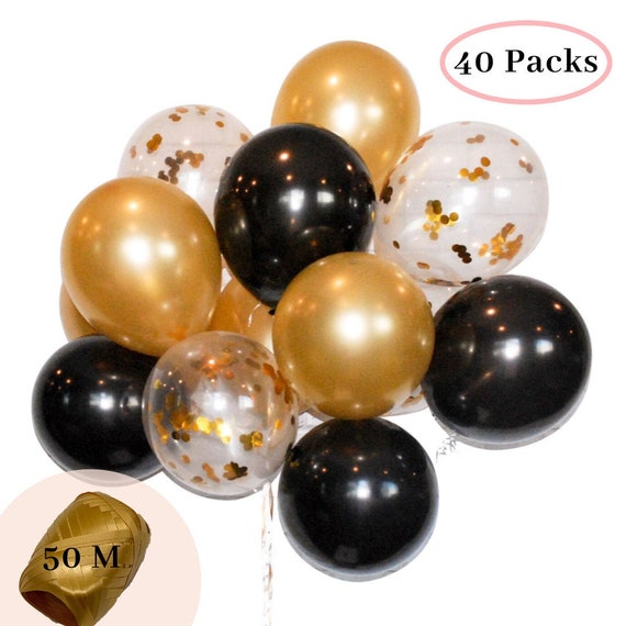 Gold Confetti Balloons Set 40 Pcs Chrome Gold Black Etsy