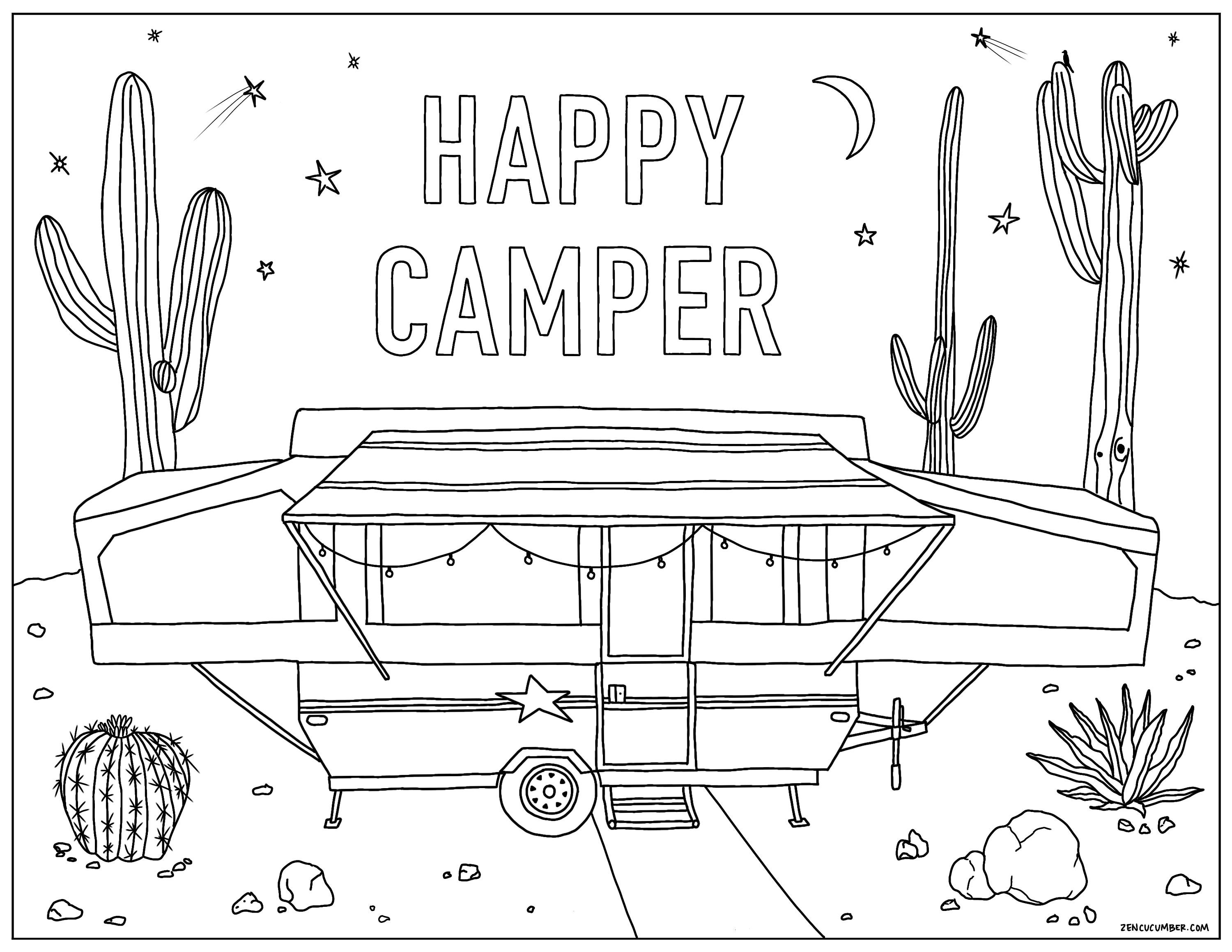 Happy Camper Coloring Page | Etsy