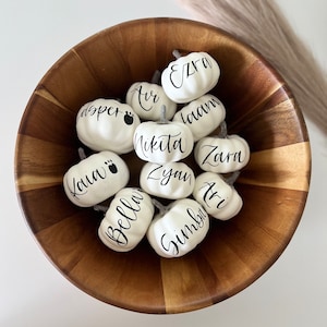 Personalized Pumpkin Small personalized Pumpkins Custom Pumpkins Fall Wedding Decor Fall Decor Hand Lettered White Pumpkin Lettered Tier