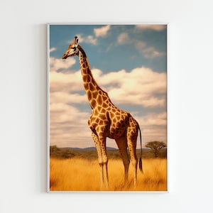 Póster imprimible Jirafa, ilustración animal, Descarga digital de animales, Cartel de jirafas, Obra de arte descargable