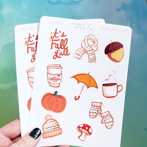 Cozy Fall Sticker Sheets, Autumn Planner Stickers, Fall Stickers, Pumpkin Stickers, Coffee Stickers, Fall Stickers, Pumpkin Spice, Tea, Book