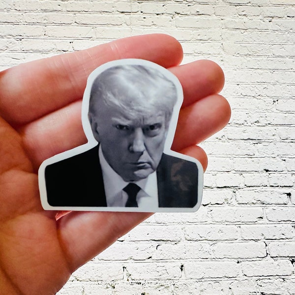 Trump Mugshot Waterproof | Vinyl Sticker | Laptop Sticker | Anti Trump Sticker | Political Sticker | Trump 2024 Sticker | Meme Sticker