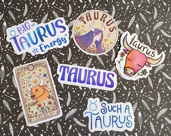 Taurus Sticker Pack, Zodiac Astrology Sign Stickers, Waterproof Sticker Paper, Glossy Vinyl | Gift