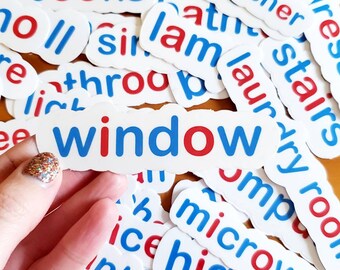 30 Educational Word Stickers, Learn to Read, Vowel Consonant Labels