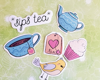 Tea Stickers, Tea Stickers for Planner, Tea Sticker Pack For Laptop, Case, Sips Tea Sticker, Laptop Sticker, Macbook Stickers, Cute Stickers