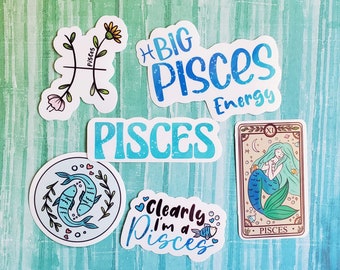 Pisces Stickers, Pisces Sticker Pack, Astrology Stickers, Sign Stickers, Pisces Sticker, Cute Stickers, Laptop Stickers, Journal Stickers