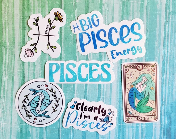 Pisces Sticker Pack, Astrology Zodiac Sign Stickers, Plastic Coating, Glossy Vinyl, Waterproof