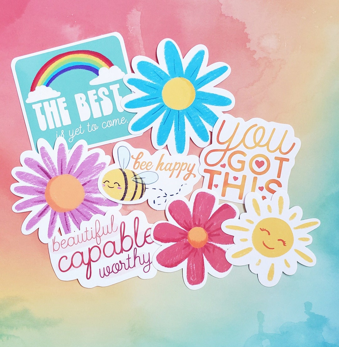 Set of 8 Happy Stickers, Waterproof Vinyl Decals - Etsy