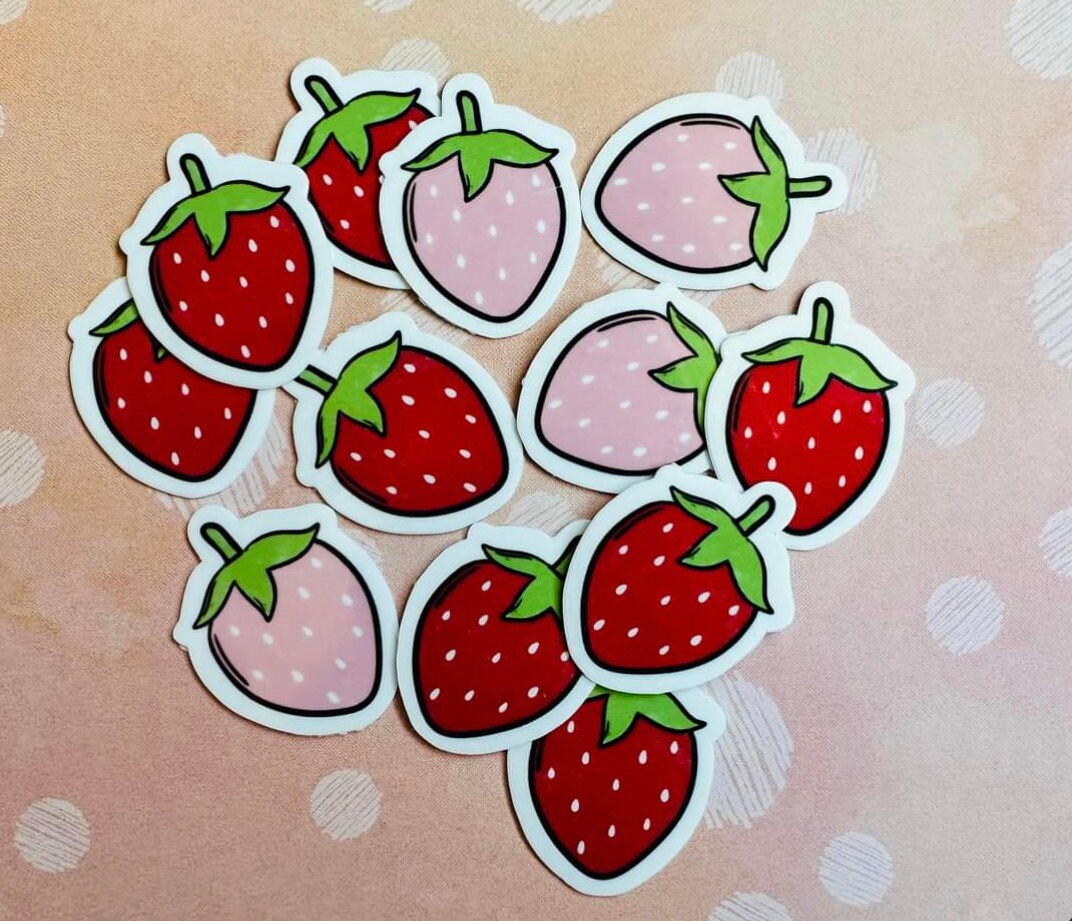 12 Strawberry Sticker Pack | Strawberry Stickers | Waterproof | Vinyl ...