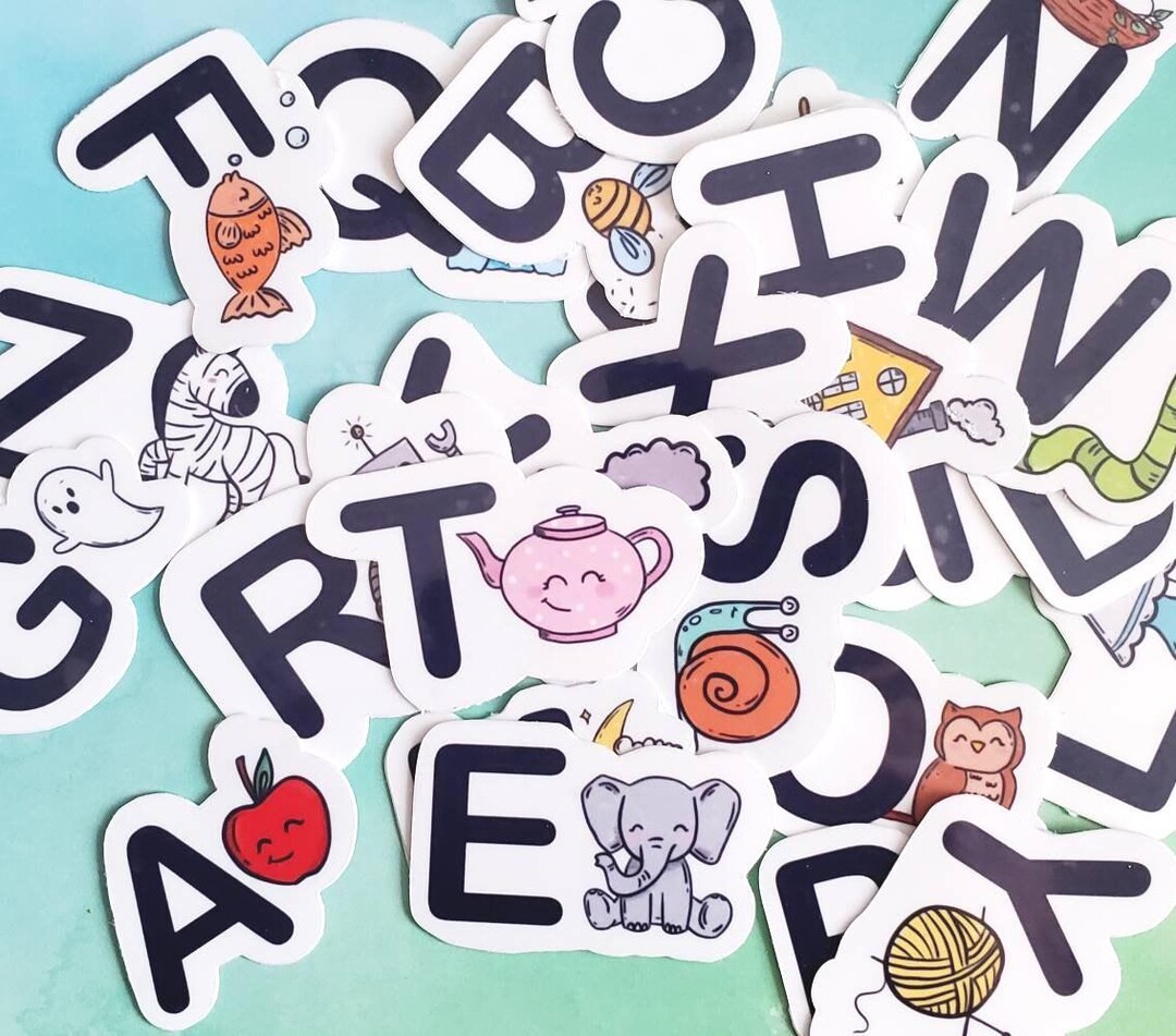 Alphabet Learning Stickers, Waterproof Glossy Vinyl, A-Z Labels - Etsy