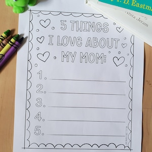 5 coisas que adoro na minha mãe para imprimir, para imprimir no dia das mães