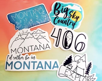 Montana Sticker Pack, Montana Stickers, Adventure Stickers, MT Stickers, 406 Sticker, Mountain Sticker, Adventure, Guitar Sticker