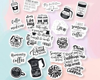 24 Coffee Sticker Pack | Vinyl Stickers with a plastic coatings