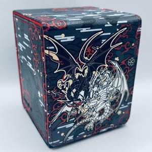 TCG Deck Box YuGiOh Dragon noir yeux bleus dragon blanc magnétique Magnétique pour 100 cartes Séparateur de dés inclus