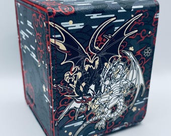TCG Deck Box YuGiOh Red Eyes Black Dragon Blue Eyes White Dragon Magnetic  Fits 100 Cards Divider Dice Included