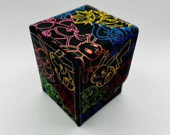Magnetic TCG Deck Box: Pikachu Gengar Greninja Eevee Pokemon Rainbow Multicolor - Holds 100 Trading Cards!