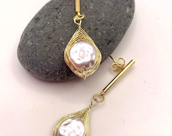 Elegante oorbellen met waterparels