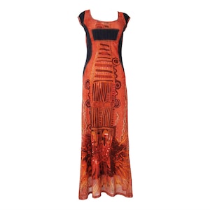 Legatte Jeans Mesh Print Multicolor Graphic Maxi Long Dress Abstract 90s Size S M