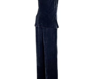 Emporio Armani 90s Velvet Suit Pants and Tank Top Deep Blue Size S