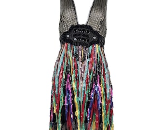 Jenny Packham Runway 2000s Embroidered Prom Sequins Mini Dress Size UK 12, US 8