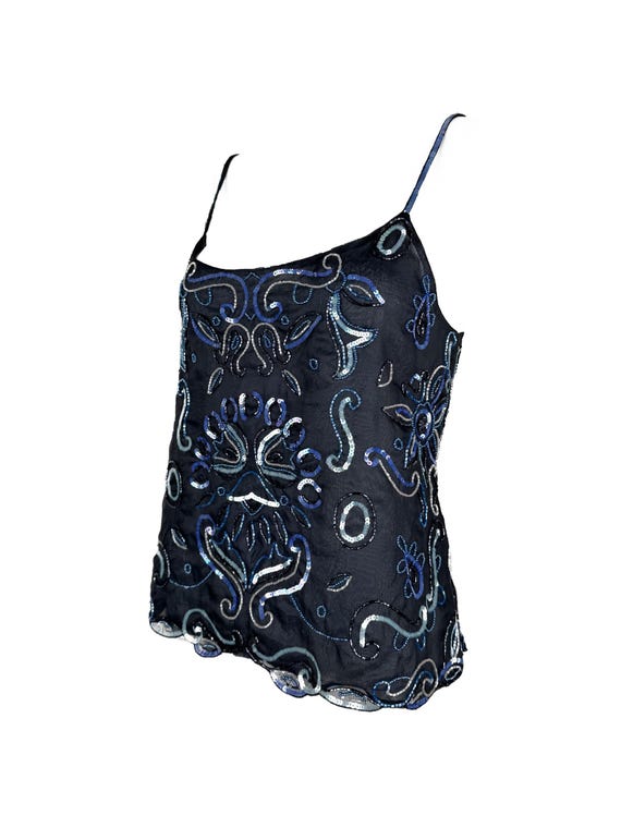 Emporio Armani, Emporio Armani S/S 2001 Runway Embellished Tank Top Beaded Silk Camisole Size 46