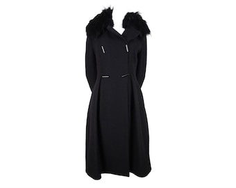 Plein Sud Black Wool Coat, Long Jacket 2000s Designer Jacket, US 4