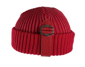 Christian Dior Wool Red Knit Hat with Logo Buckle Size S Vintage 2000s