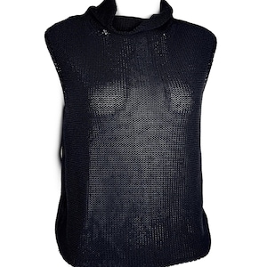 Max Mara Black Knit Vest Cotton Turtleneck Top Size L Vintage 90s