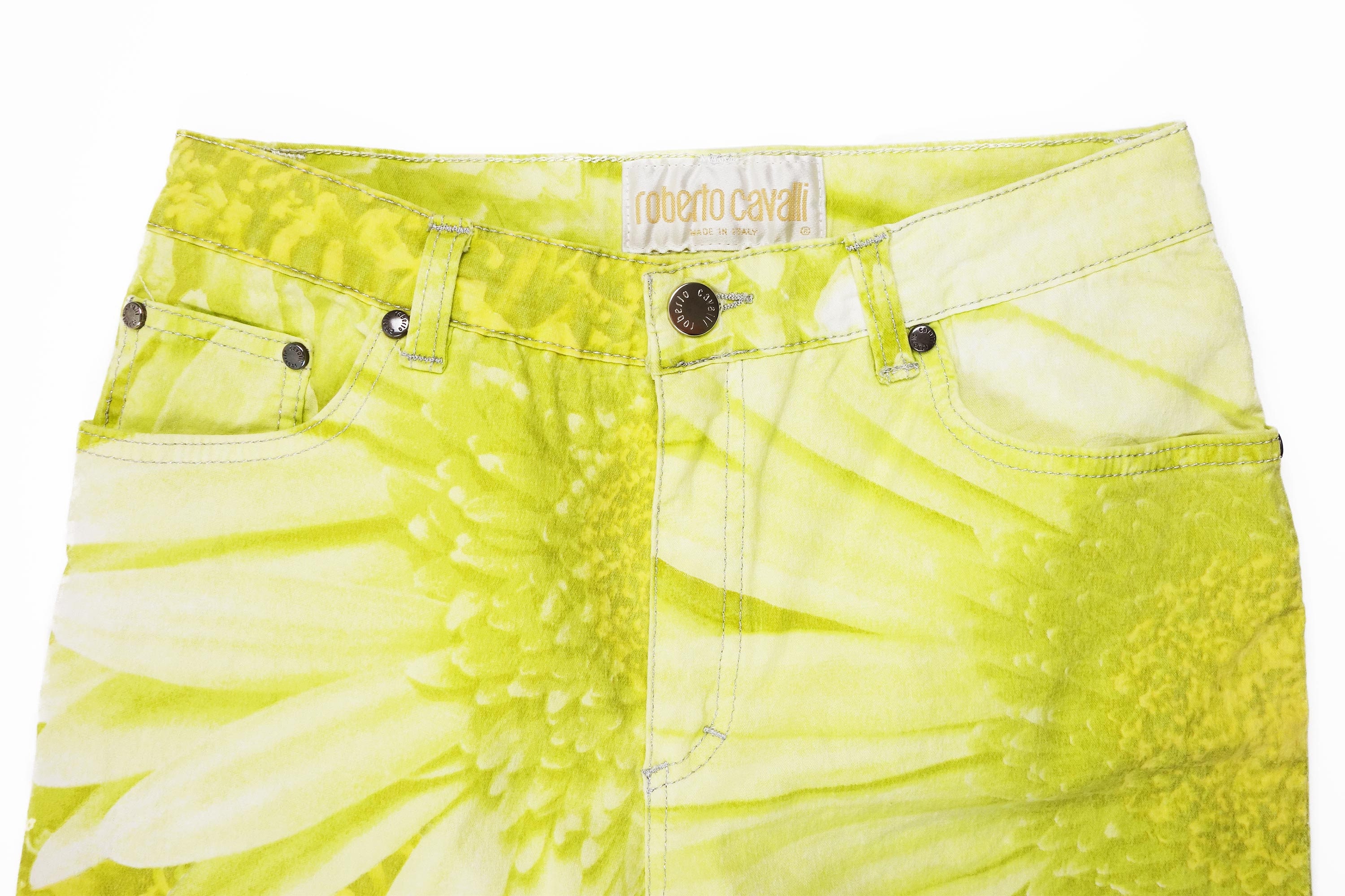 Pantalon Vintage Cavalli Années 2000 - Beige, Imprimé Fleurs, Taille M, Très Bon état