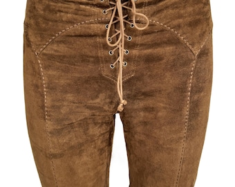 Plein Sud Leather Brown Suede Pants Lace-up Women's Trousers Size US 8