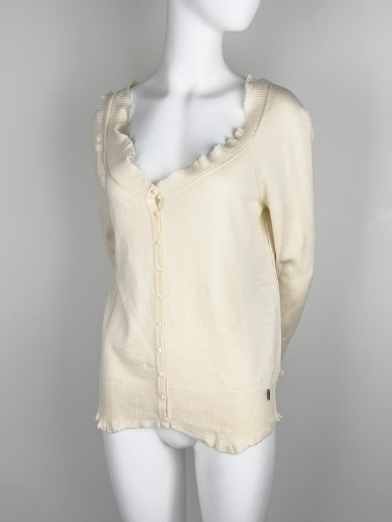 John Galliano, John Galliano 2006 Vintage Ivory Wool Silk Cardigan Knitted Asymmetric Top M