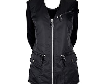 90s Italian Designer Two-piece Set Black Knit Vest and Nylon Jacket Zucchero Size 38