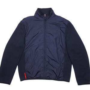 Prada Linea Rossa Navy Blue Cotton Nylon Sport Zip Men&#39;s Jacket Size L - XL