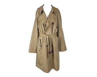 Gianfranco Ferre Beige Trench Coat Vintage Belted Double Breasted 90s Size L, XL
