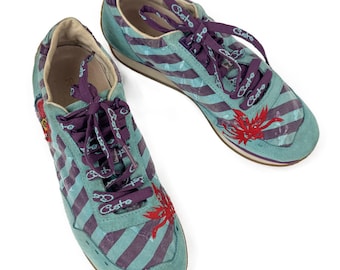 Custo Barcelona Print Embroidered Fabric Sneakers Shoes Size 39 US 9 Vintage 00s