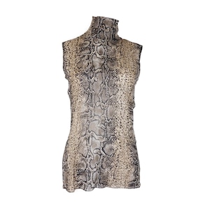 Dolce & Gabbana Snakeskin Print Turtle Top Silk Animal Print Blouse Sleeveless Size 42