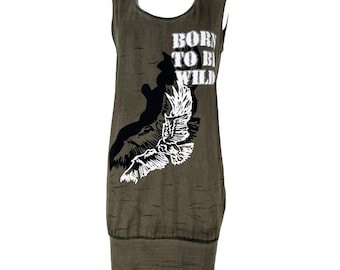 John Galliano Olive Green Born to the Wild Print Dress Size S