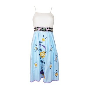 blumarine floral embroidery mini dress blue Penny Lane Blue Floral Print Mini Dress - US 12
