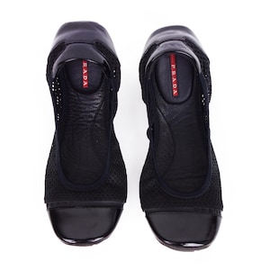靴 PRADA SPORT Logo ballet shoes BLACK Prada - Black Leather Logo Ballerina Flat | Mitchell Stores