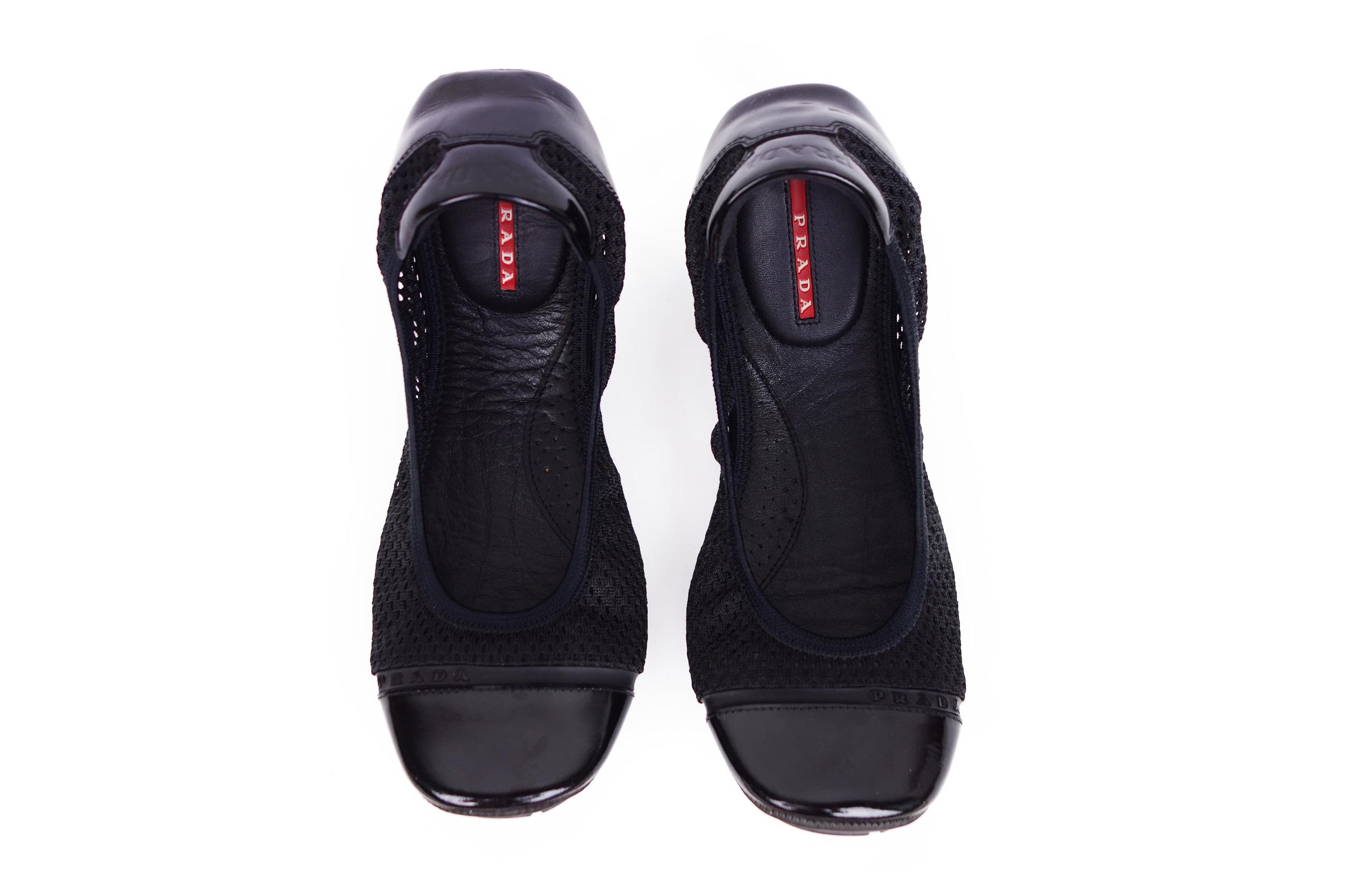 Prada Sports Lase up Scrunch Ballet Flats Leather-Sz 37/6.5