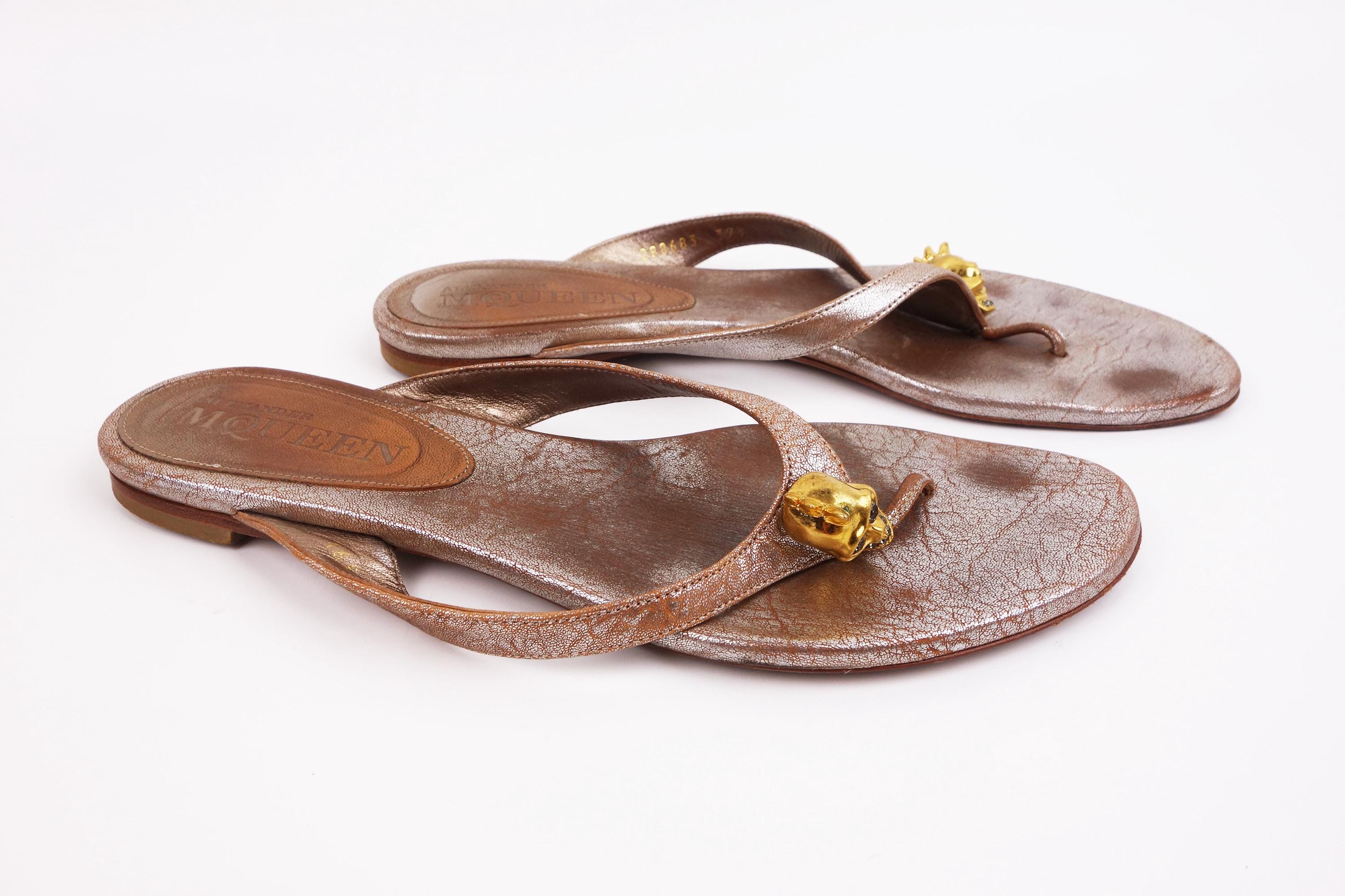 Alexander Mcqueen Skull Thong Sandals Flip Flop With Crystals