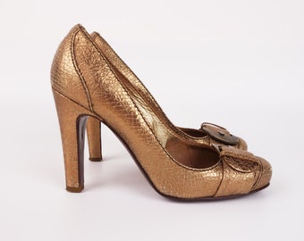 Vintage Vicini Giuseppe Zanotti Gold Scoprion Python Leather Lace